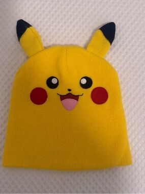 Pokemon Yellow Pikachu Knit Hat with Red Cheeks and Black Ear Tips